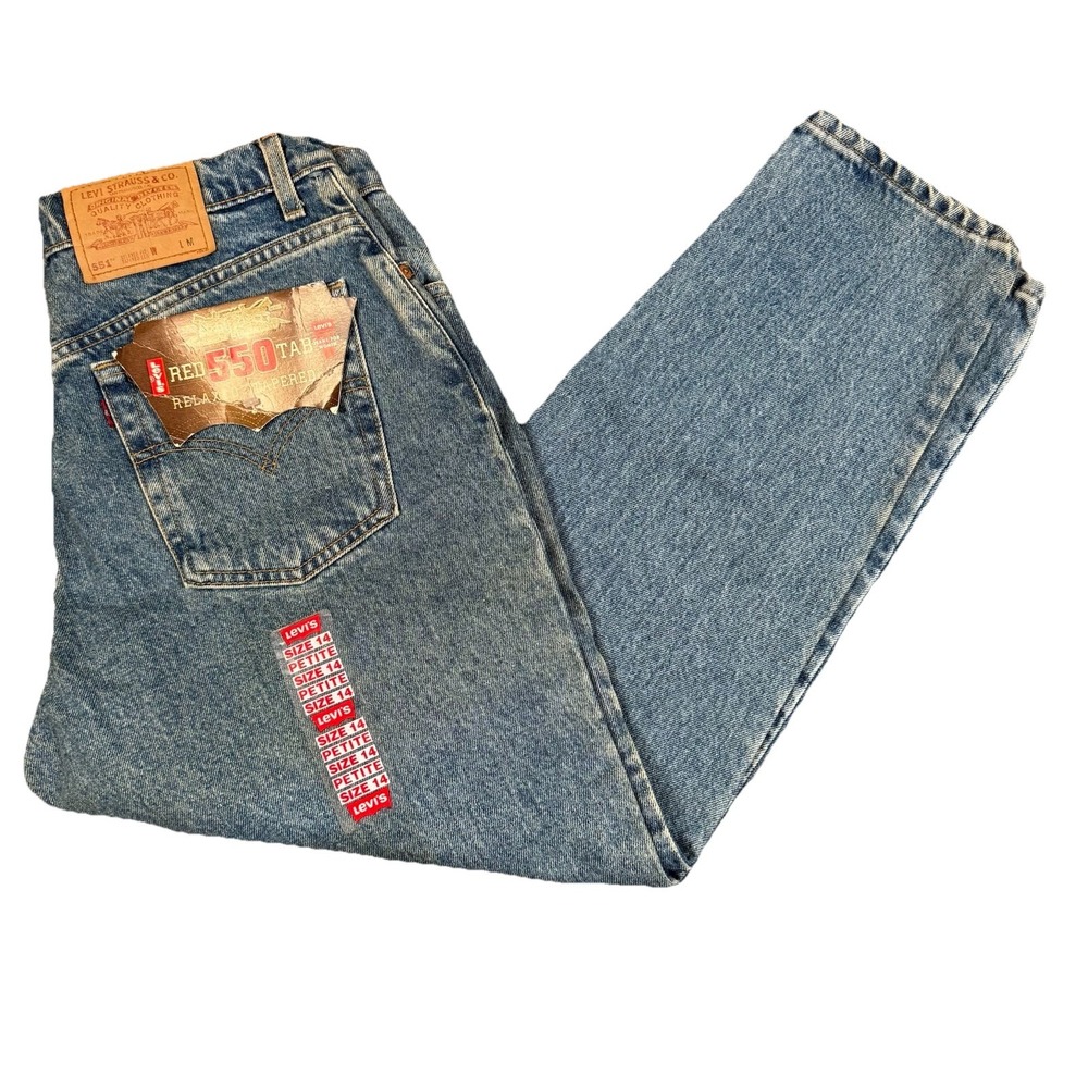 Vintage 1996 Levis 551 Relaxed Tapered Jeans 14 Petite Medium Wash USA NWT